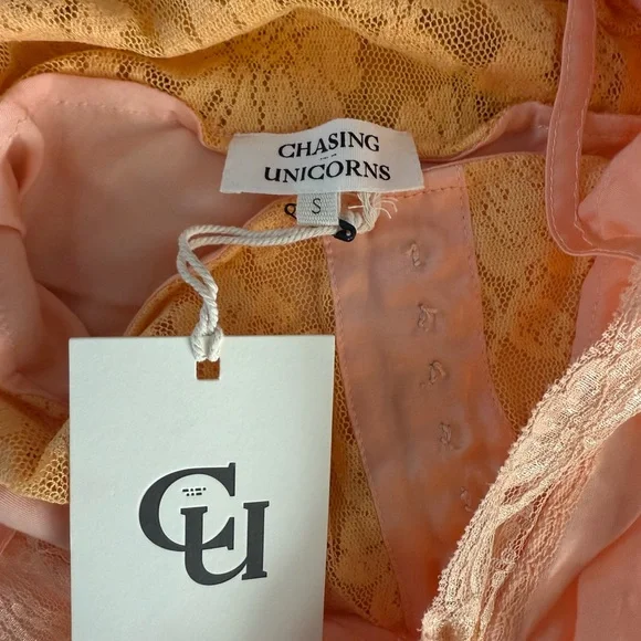 Chasing Unicorns Take The Long Road Home Silk + Lace Slip Dress Ombré Sunset - Picture 3 of 6